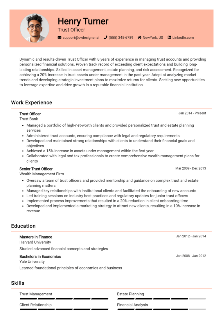 Trust Officer Resume Example for 2025: Best Formatting Tips