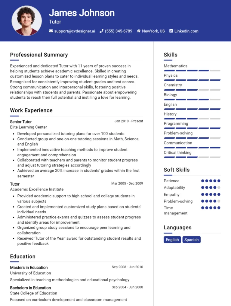 10 Tutor CV Examples And Free Templates For 2025