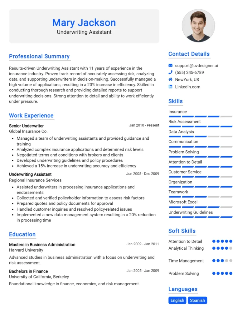 Underwriting Assistant CV Example