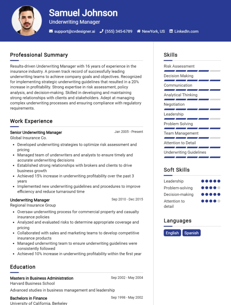 Underwriting Manager CV Example For 2025: Strategies & Templates