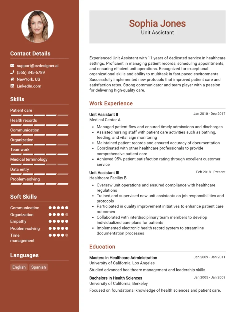 Unit Assistant CV Example For 2025: Top Tips & Samples