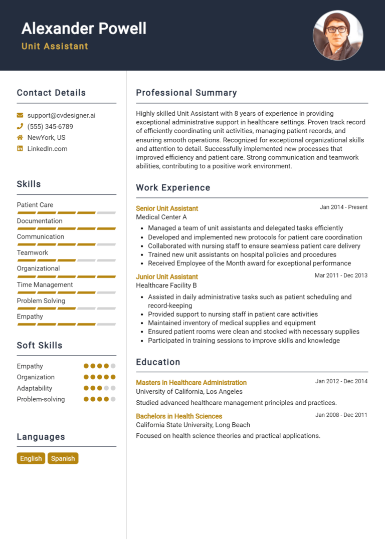 Unit Assistant Resume Example for 2025: Tips & Templates