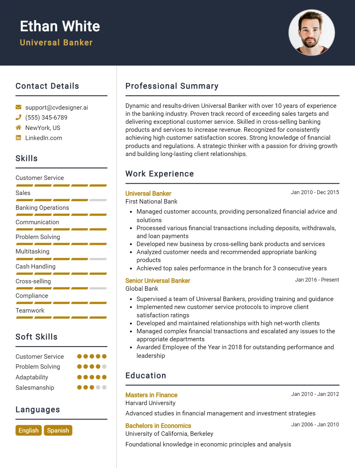 Universal Banker CV Example