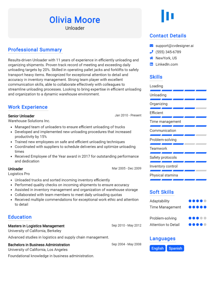 Unloader Resume Example for 2024: Free Downloadable Templates ...