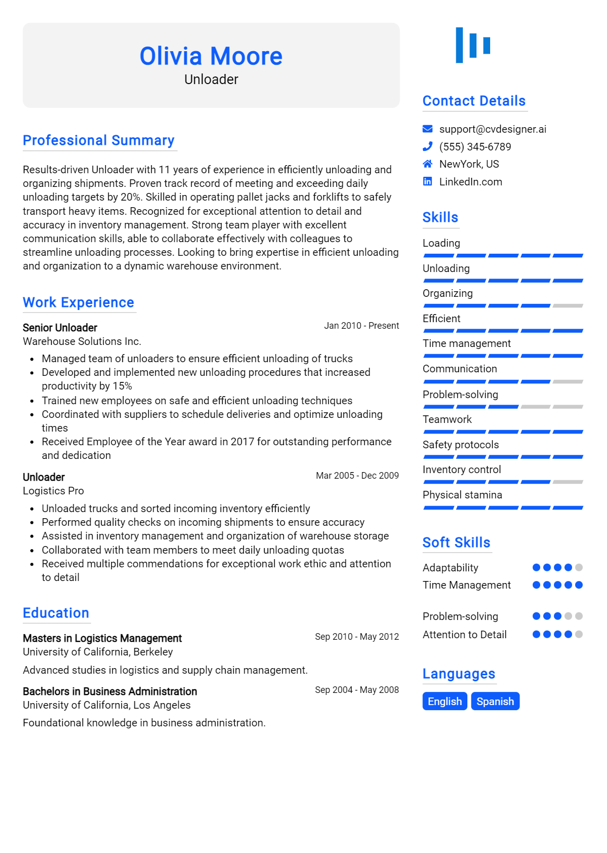 Unloader Resume Example