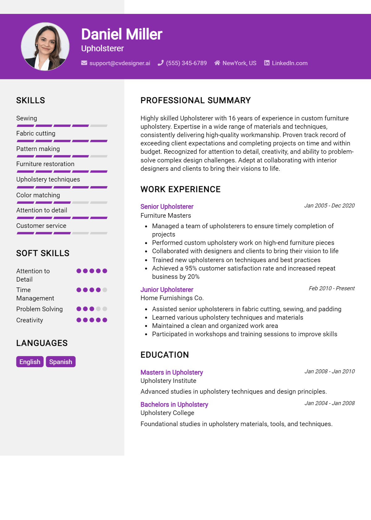 Upholsterer Resume Example