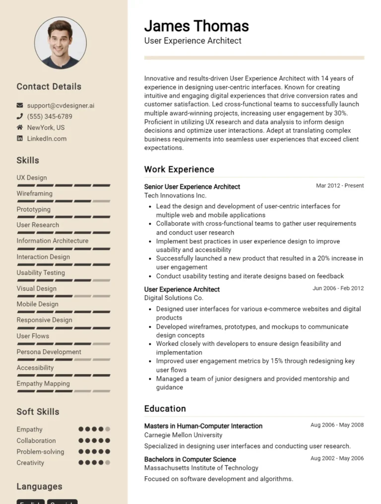 User Experience Architect CV Example For 2025: Proven Tips & Templates