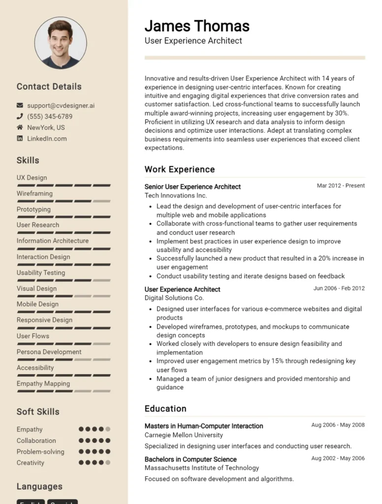 User Experience Architect CV Example