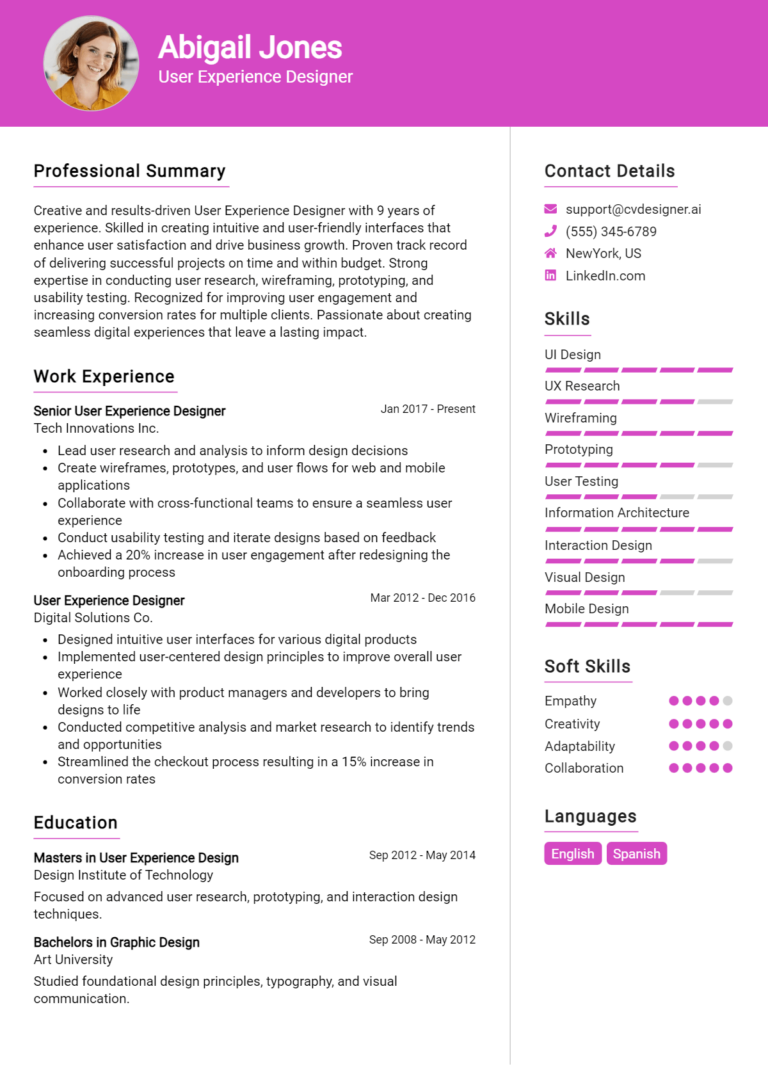 User Experience Designer Resume Example for 2025: Tips to Stand Out