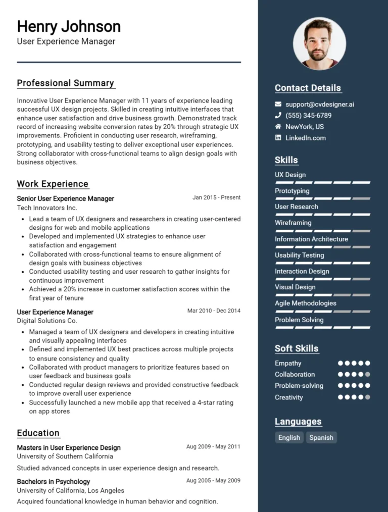 User Experience Manager CV Example For 2025: Top Tips & Samples