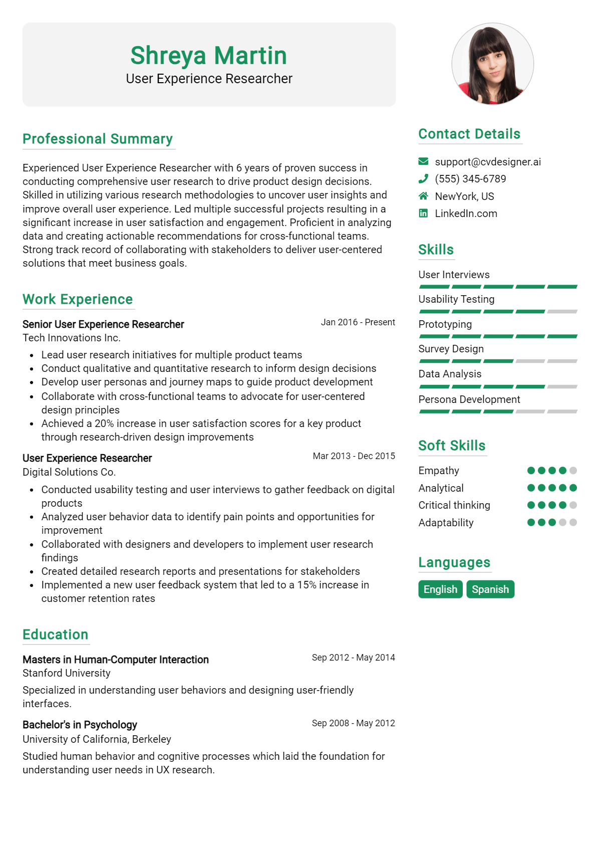 User Experience Researcher Resume Example for 2024: Writing Guide ...