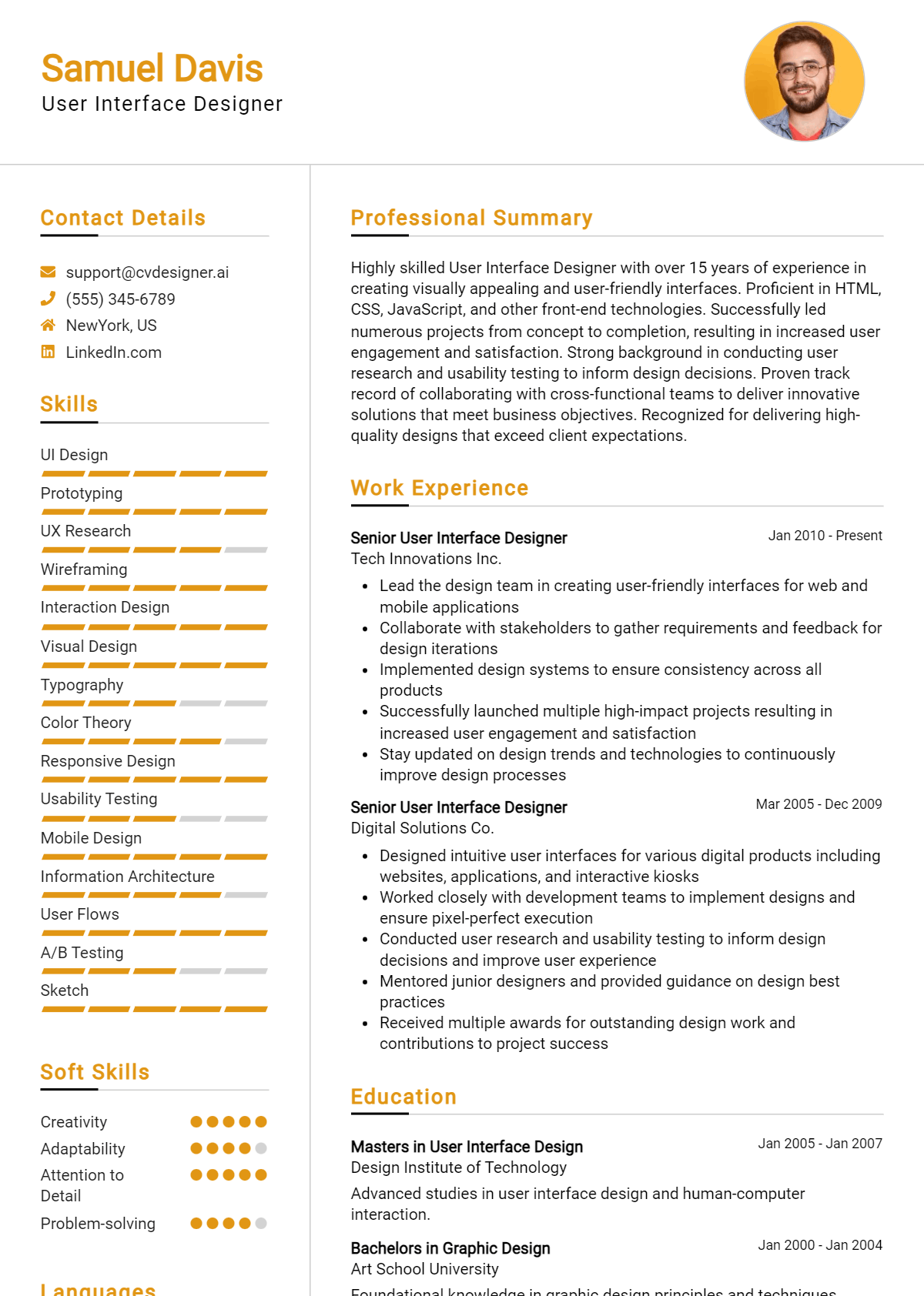 User Interface Designer Resume Example