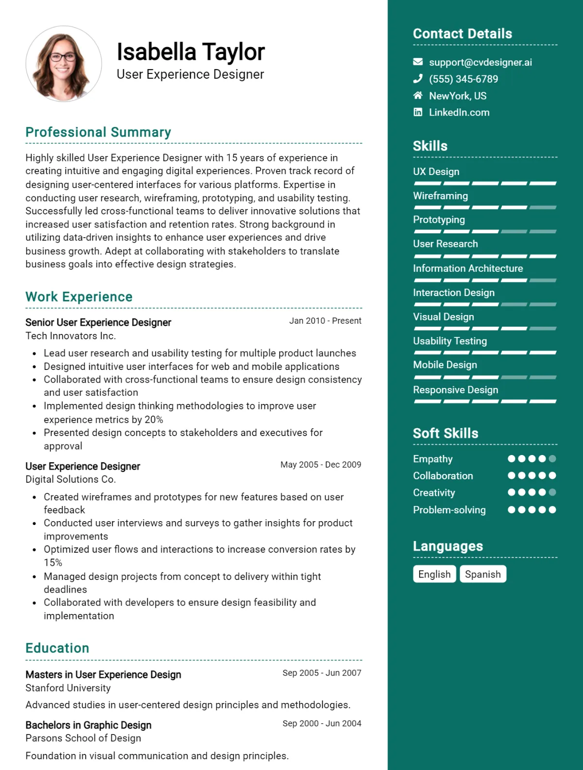 User Experience Designer CV Example