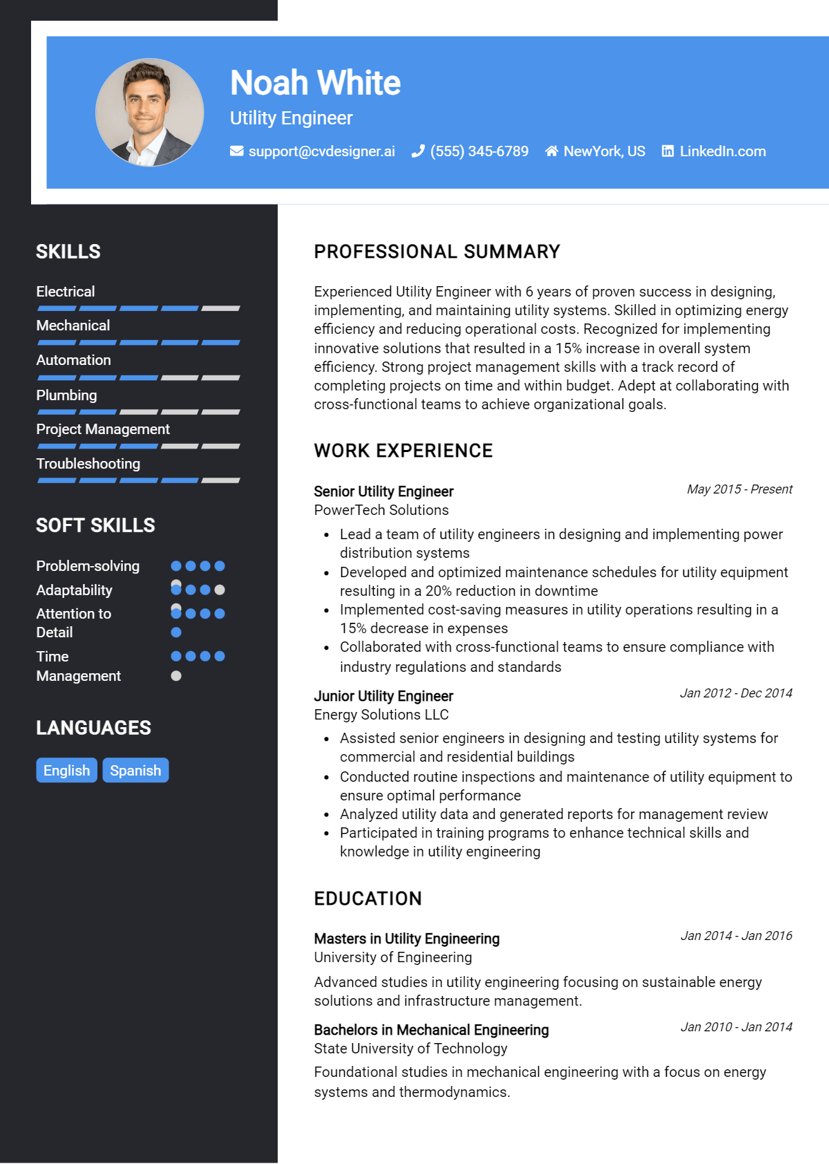 Utility Engineer Resume Example