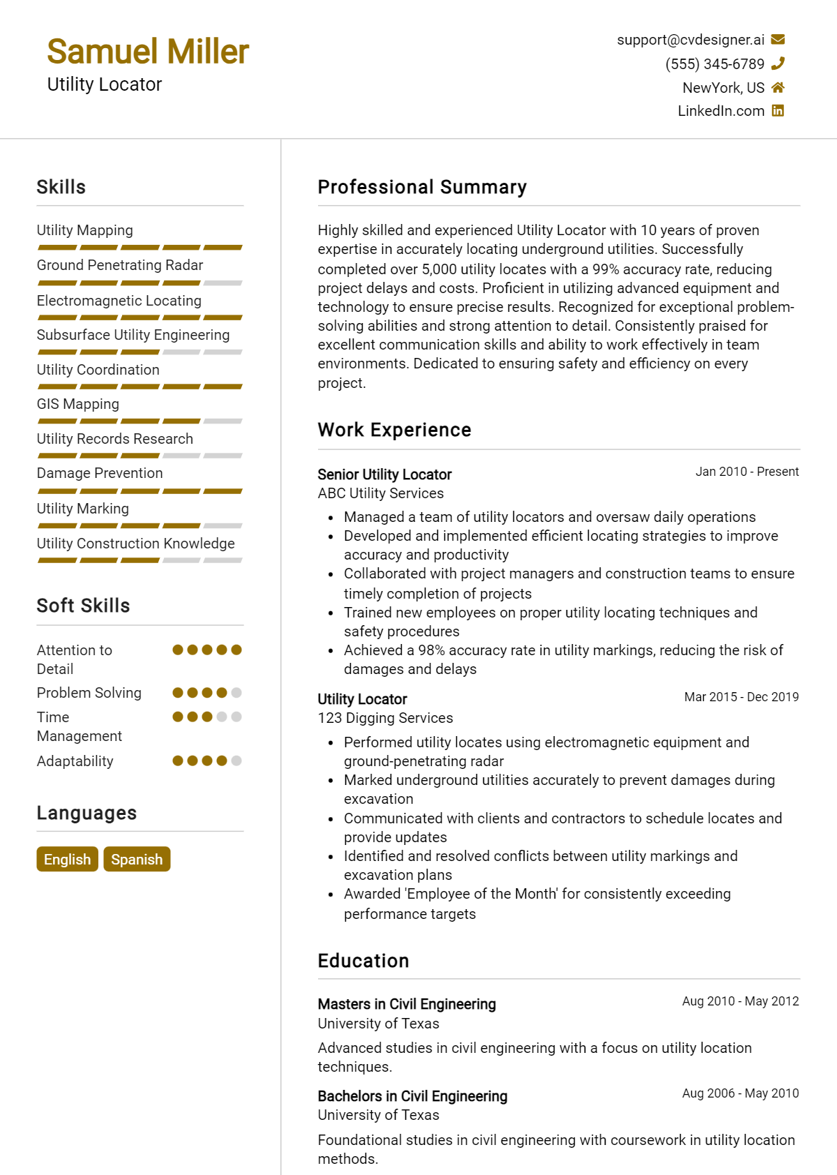 Utility Locator Resume Example