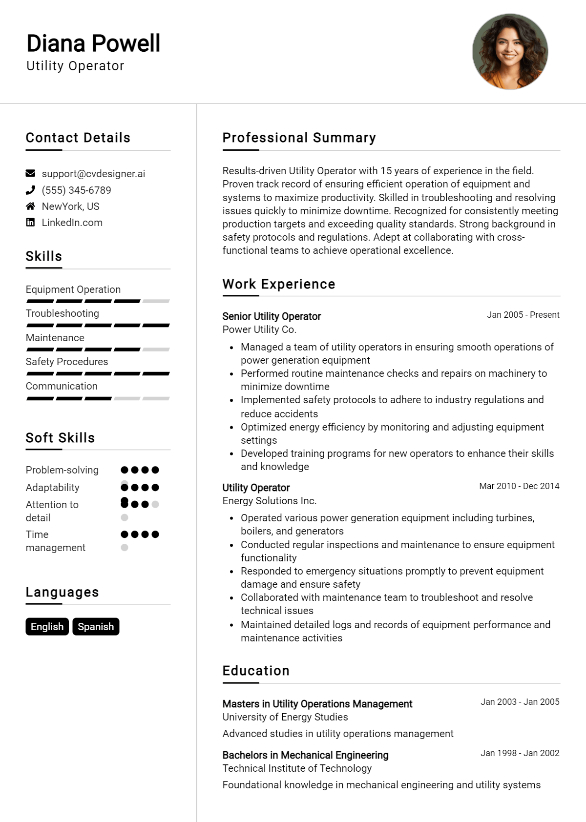 Utility Operator Resume Example