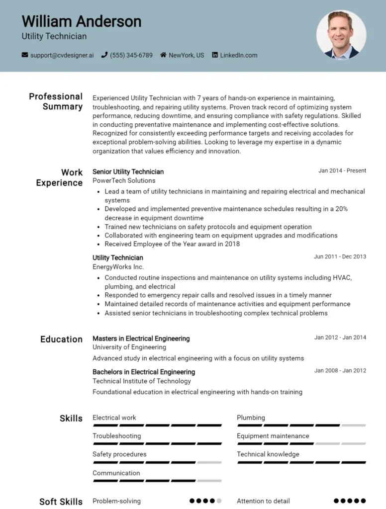 Utility Technician CV Example