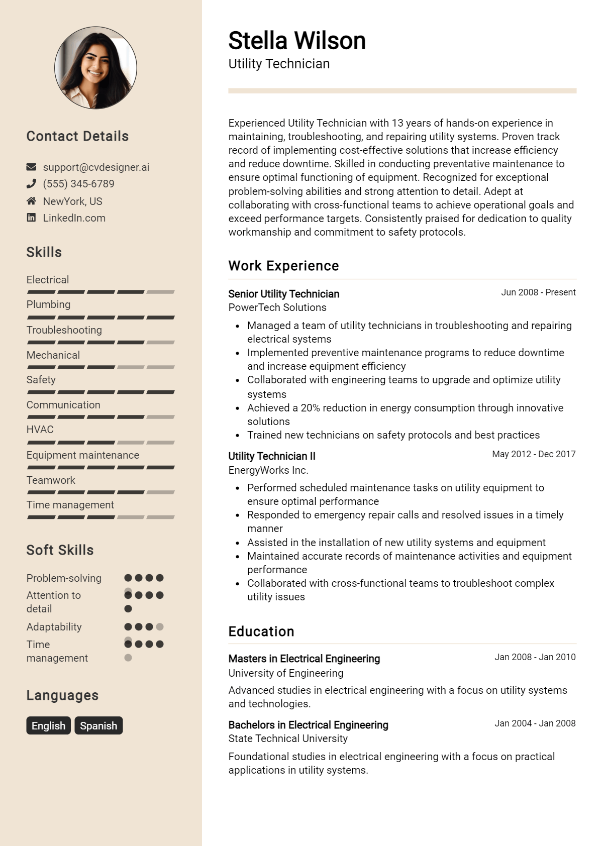 Utility Technician Resume Example