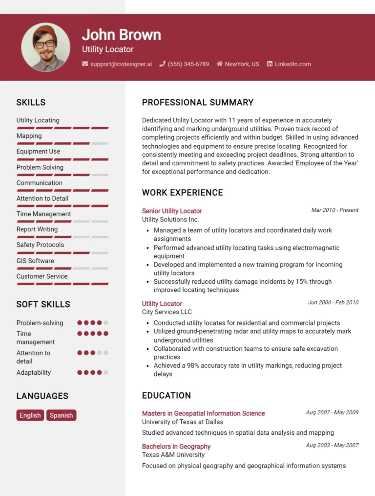 Utility Locator CV Example For 2025: Examples & Free Templates