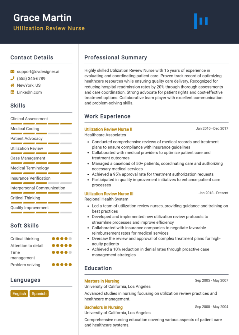 Utilization Review Nurse Resume Example for 2025: Free Downloadable Templates