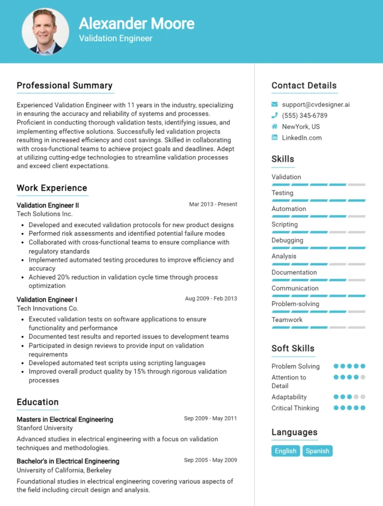 Validation Engineer CV Example For 2025: Strategies & Templates