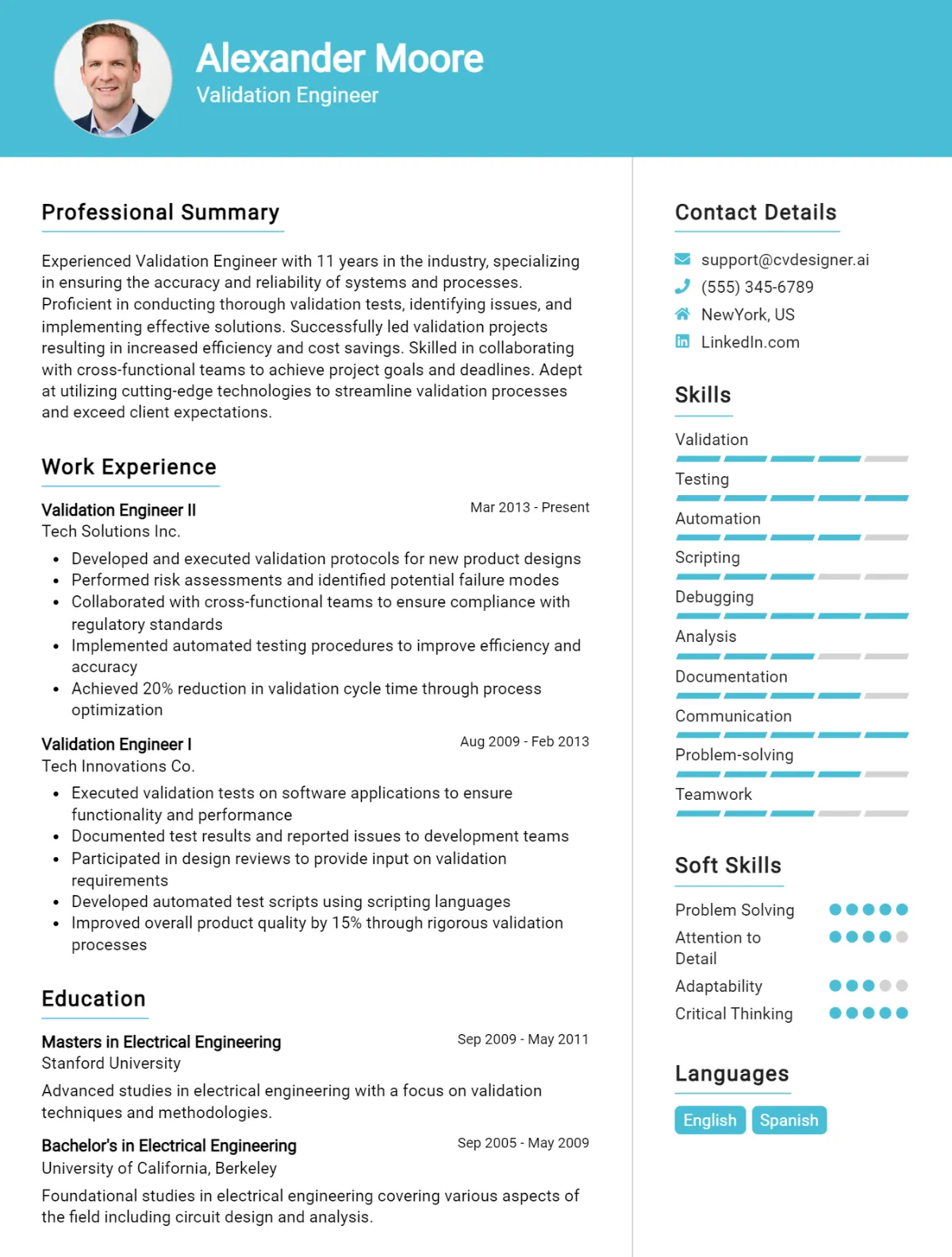 Validation Engineer CV Example