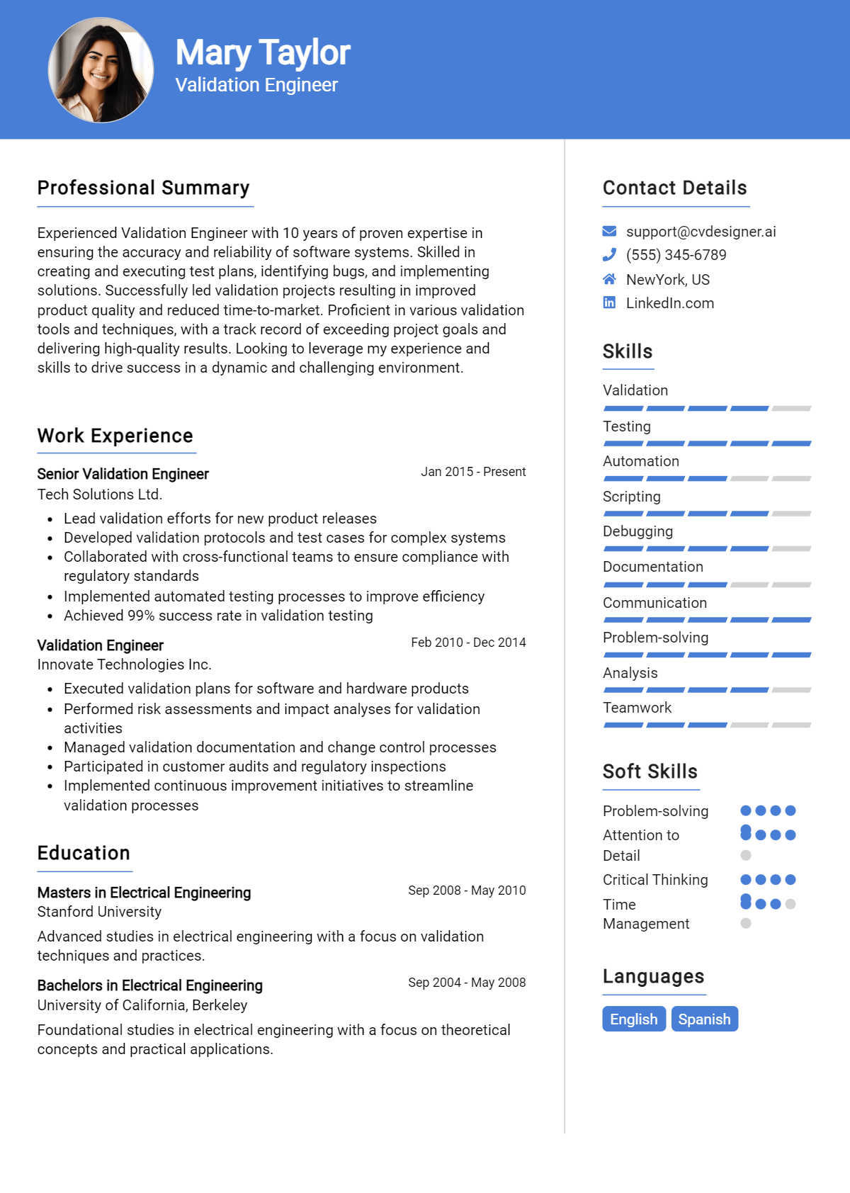 Validation Engineer Resume Example
