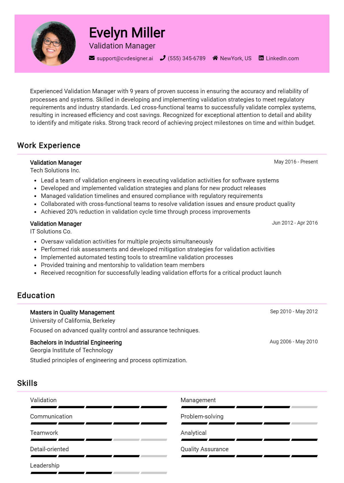 Validation Manager Resume Example for 2024 Resume Guide CVDesigner.ai