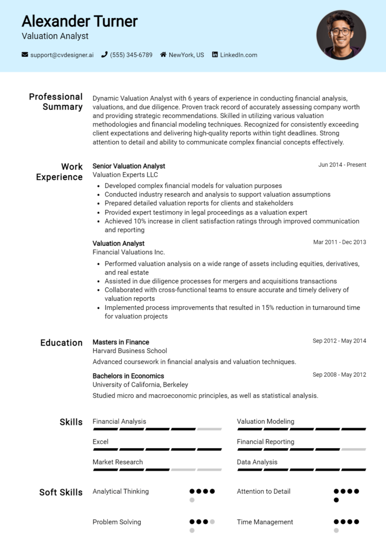Valuation Analyst Resume Example for 2025: Strategies & Templates