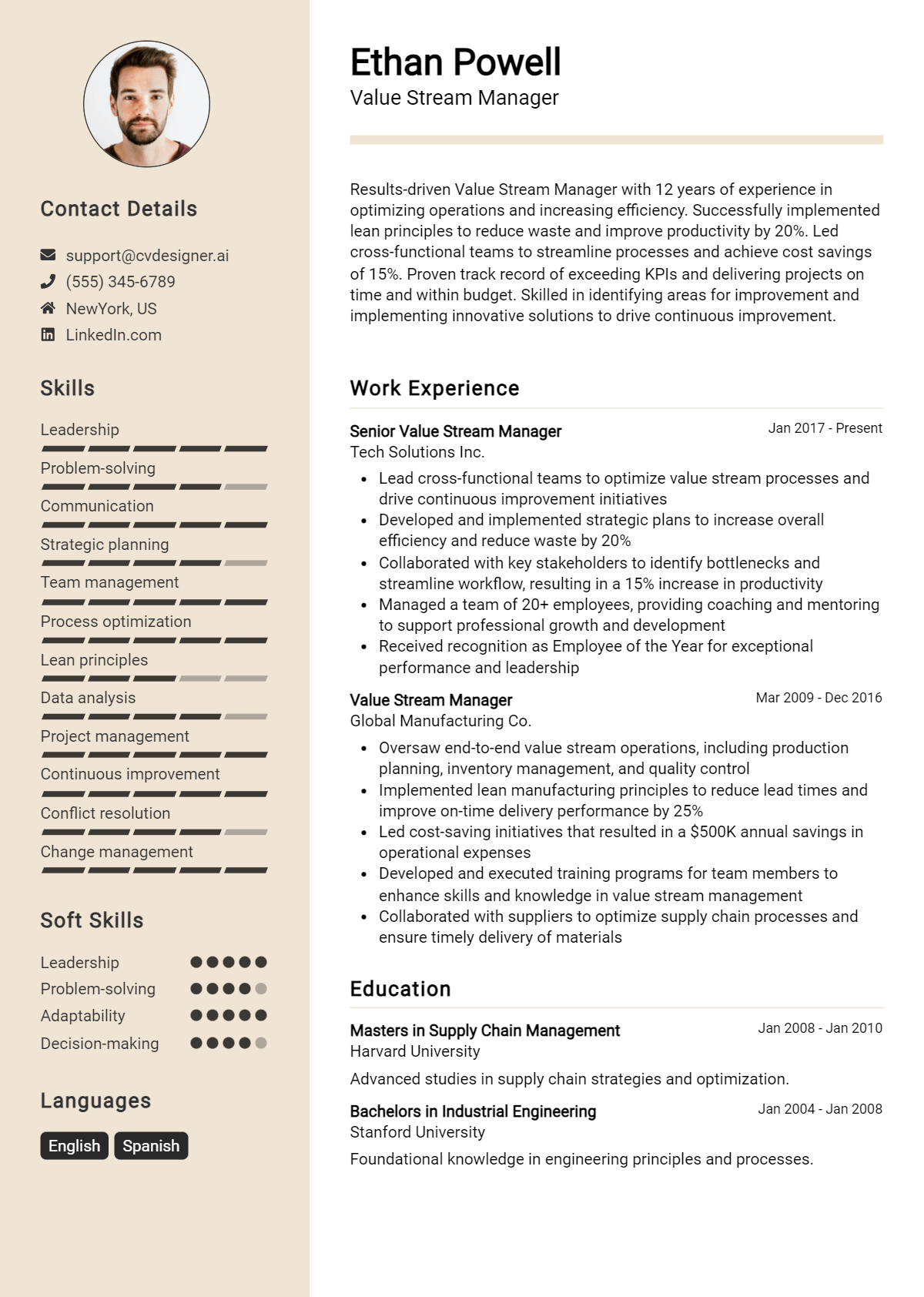 Value Stream Manager Resume Example