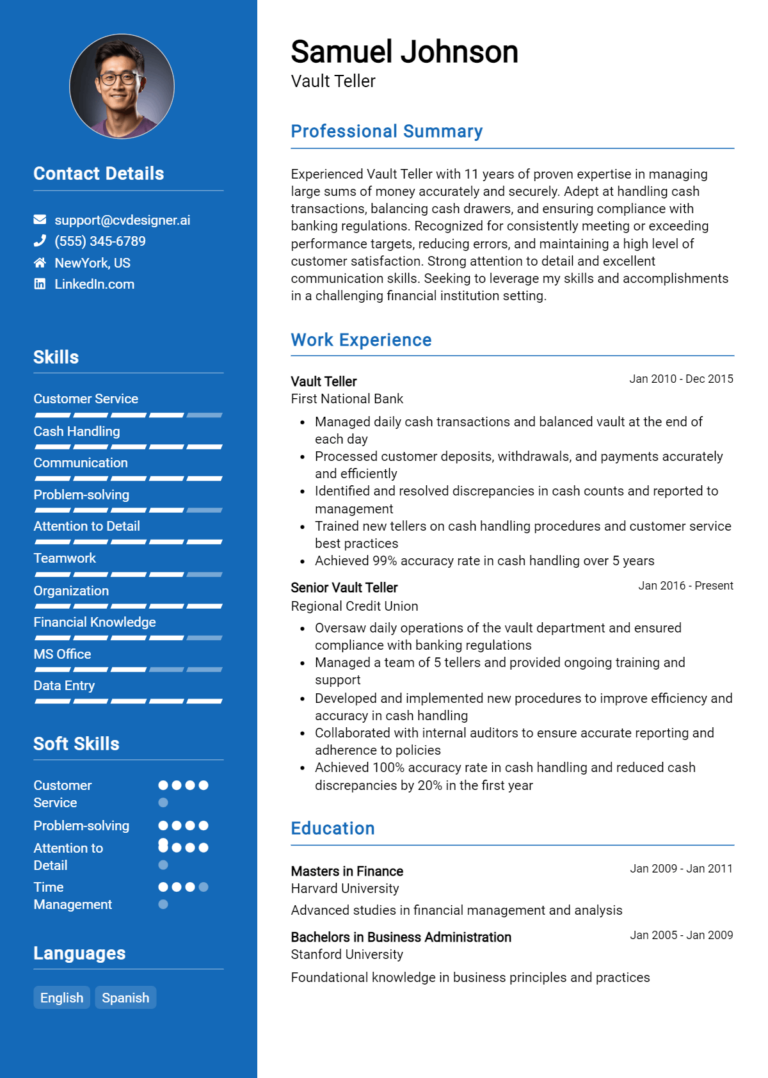 Vault Teller Resume Example for 2025: Ultimate Guide