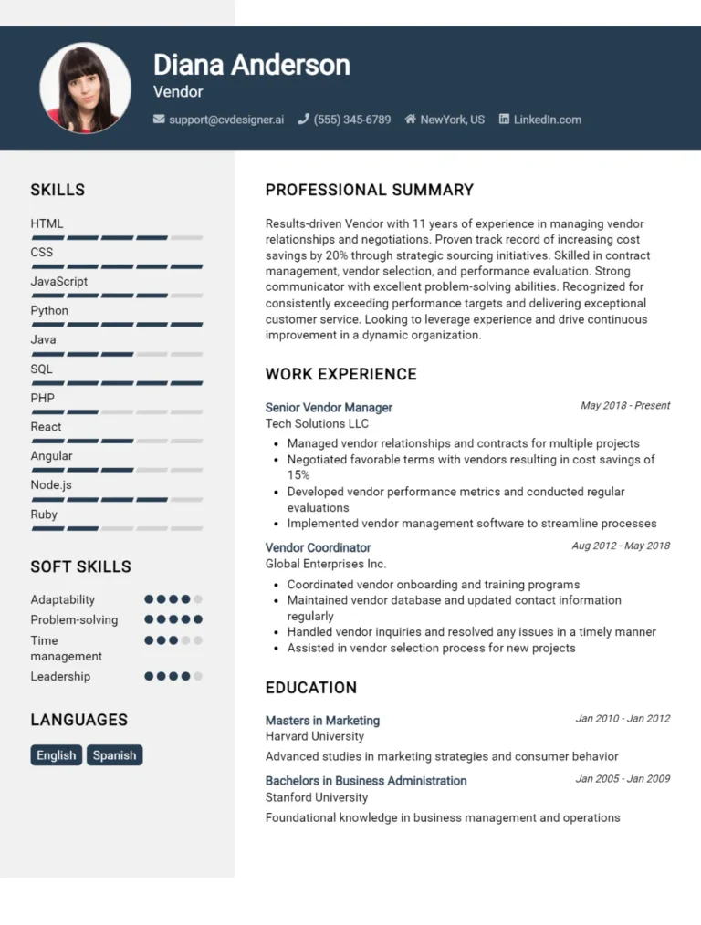 Vendor CV Example For 2025: How to Craft a Winning CV