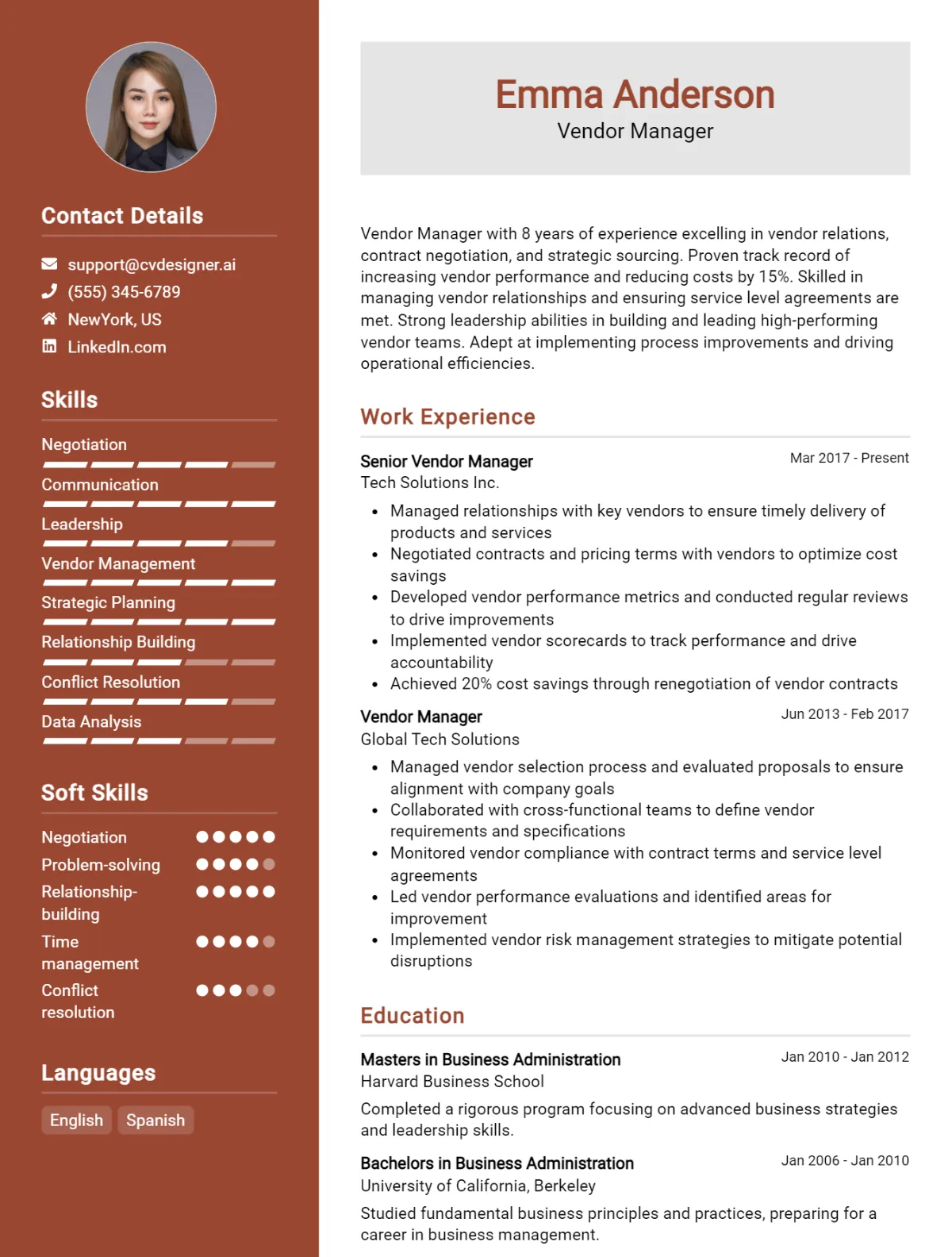 Vendor Manager CV Example