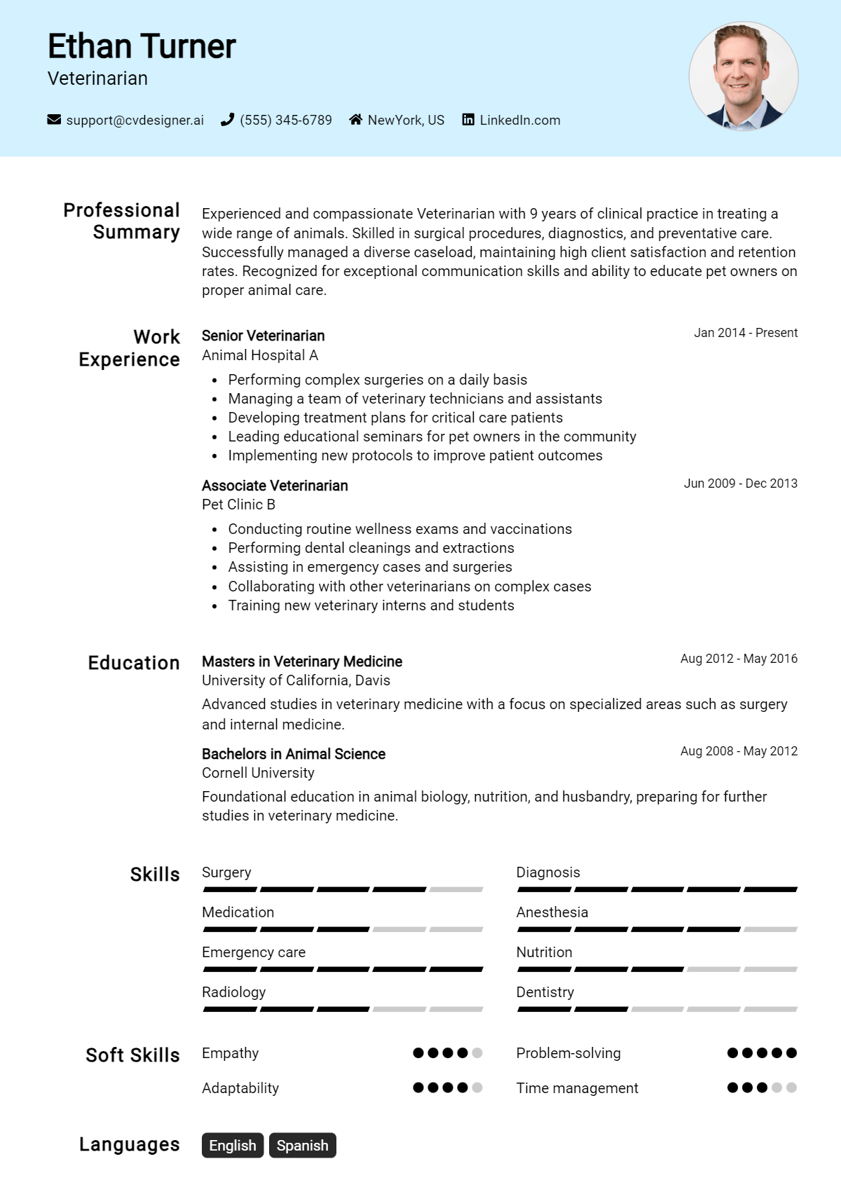 Veterinarian Resume Example