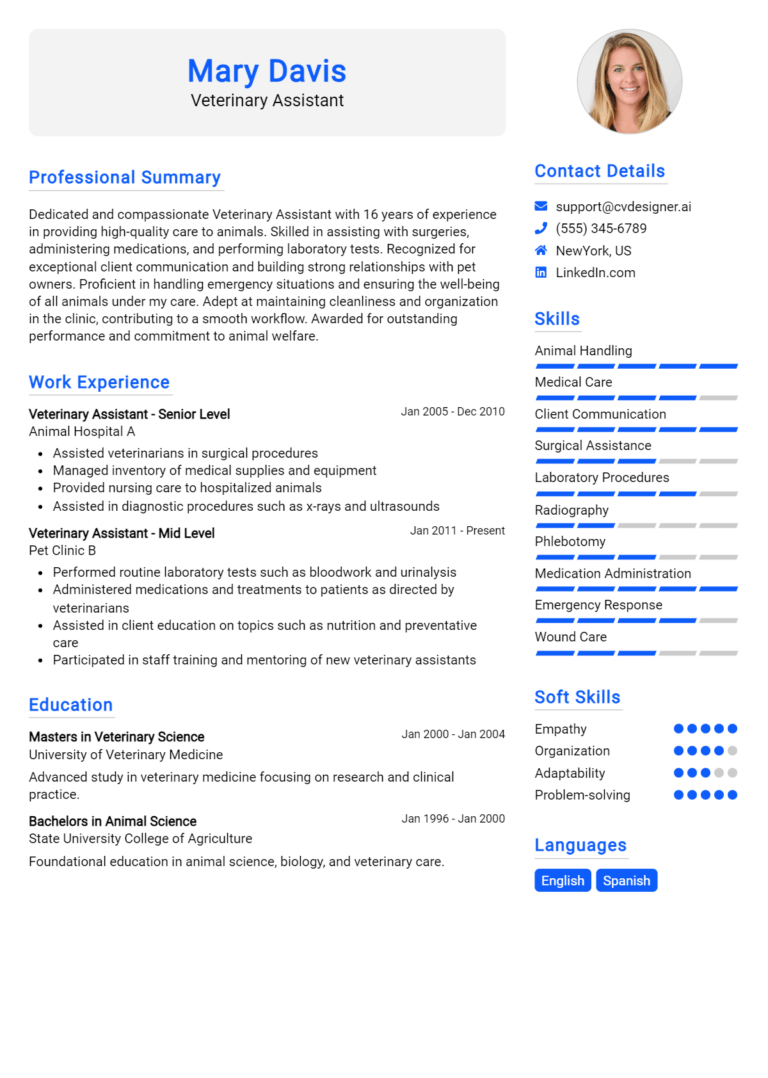 Veterinary Assistant Resume Example for 2025: Ultimate Guide