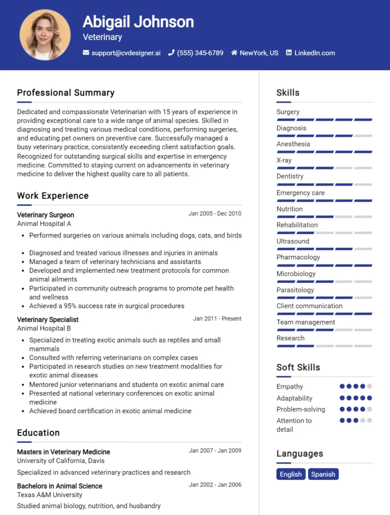 Veterinary CV Example For 2025: How to Craft a Winning CV