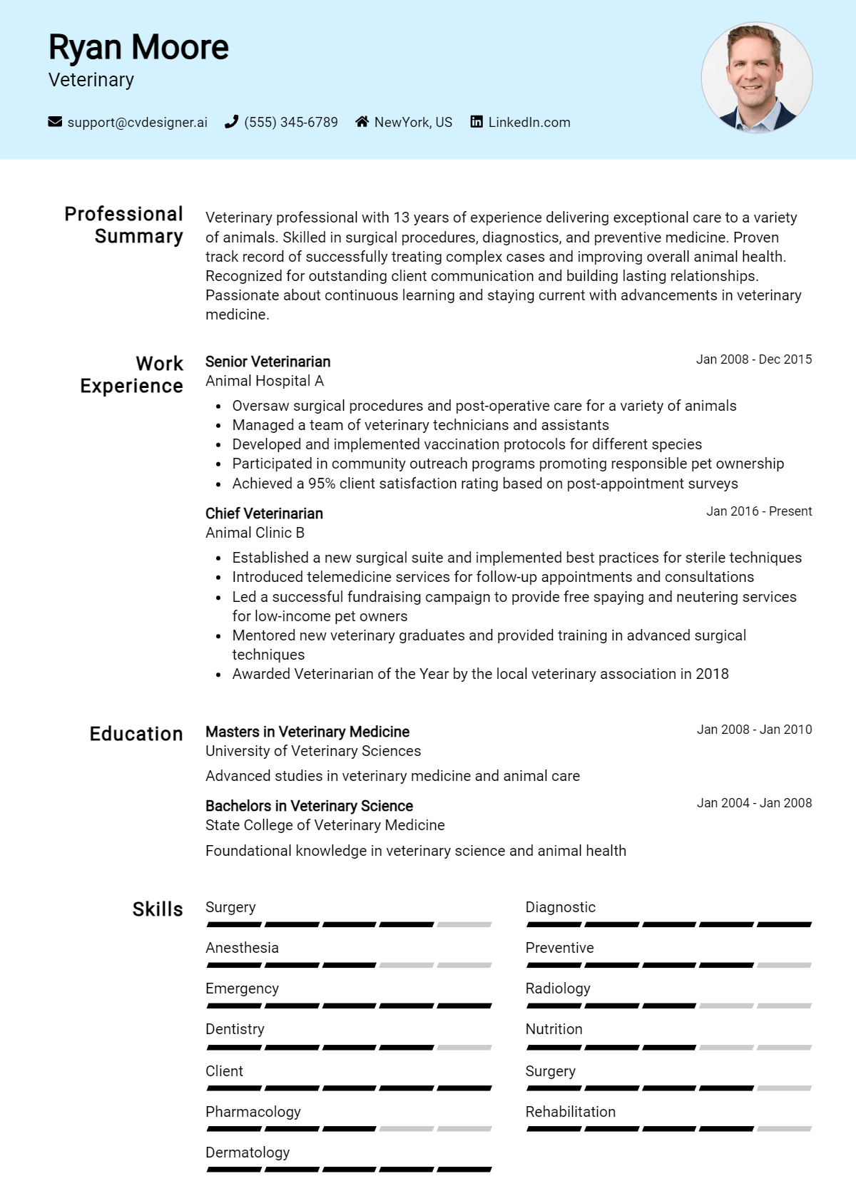 Veterinary Resume Example