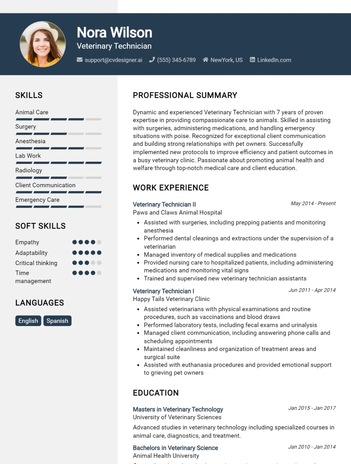 Veterinary Technician CV Example