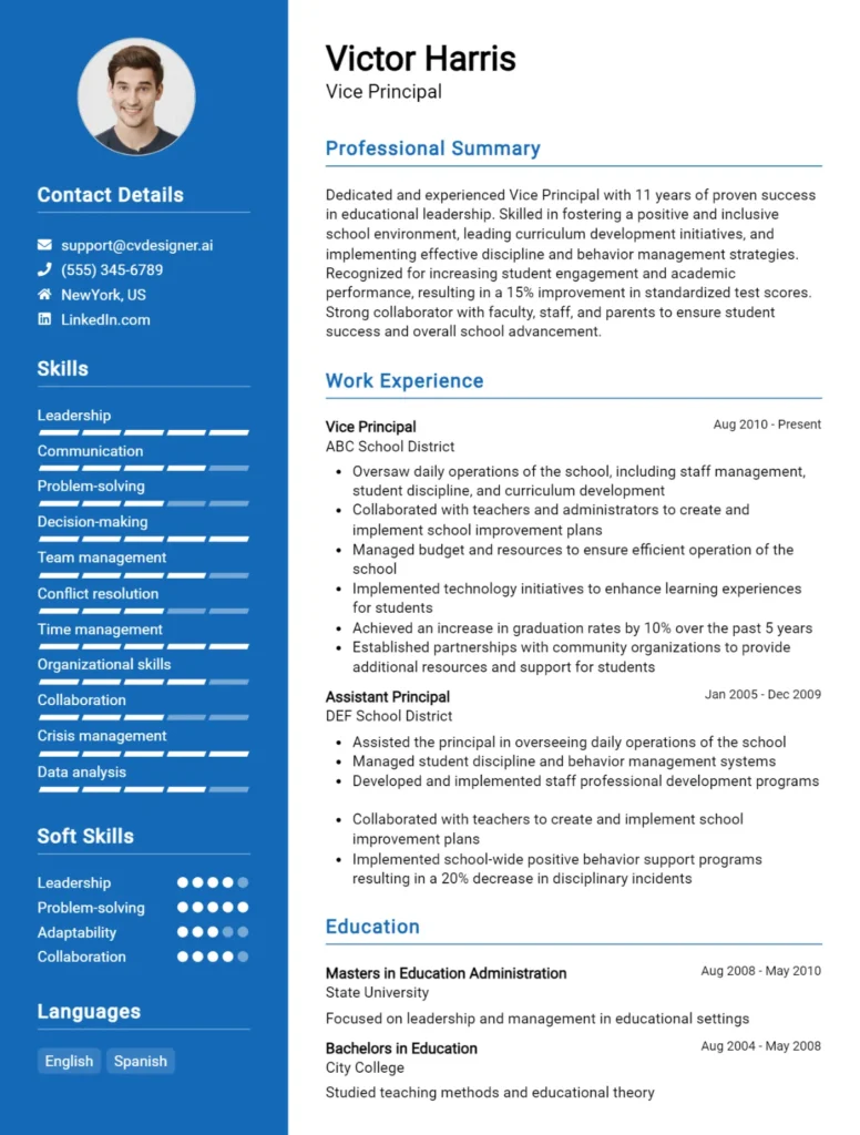 Vice Principal CV Example