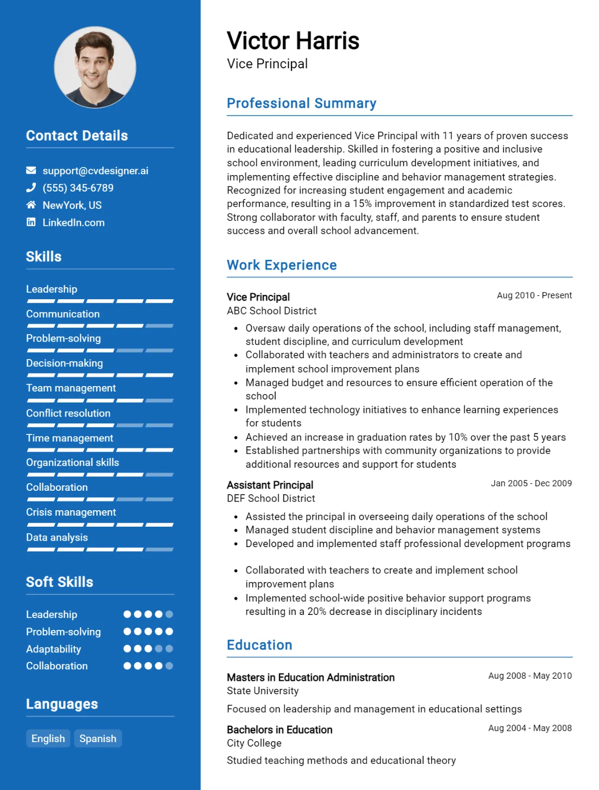 Vice Principal CV Example