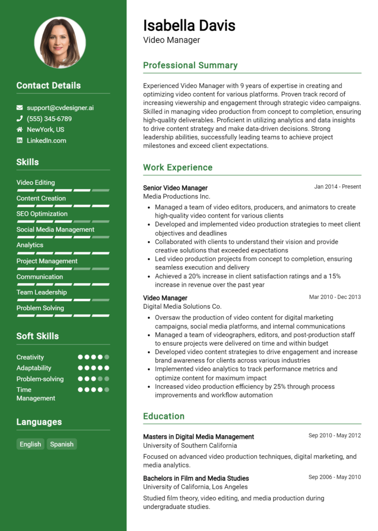 Video Manager Resume Example for 2025: Effective Tips