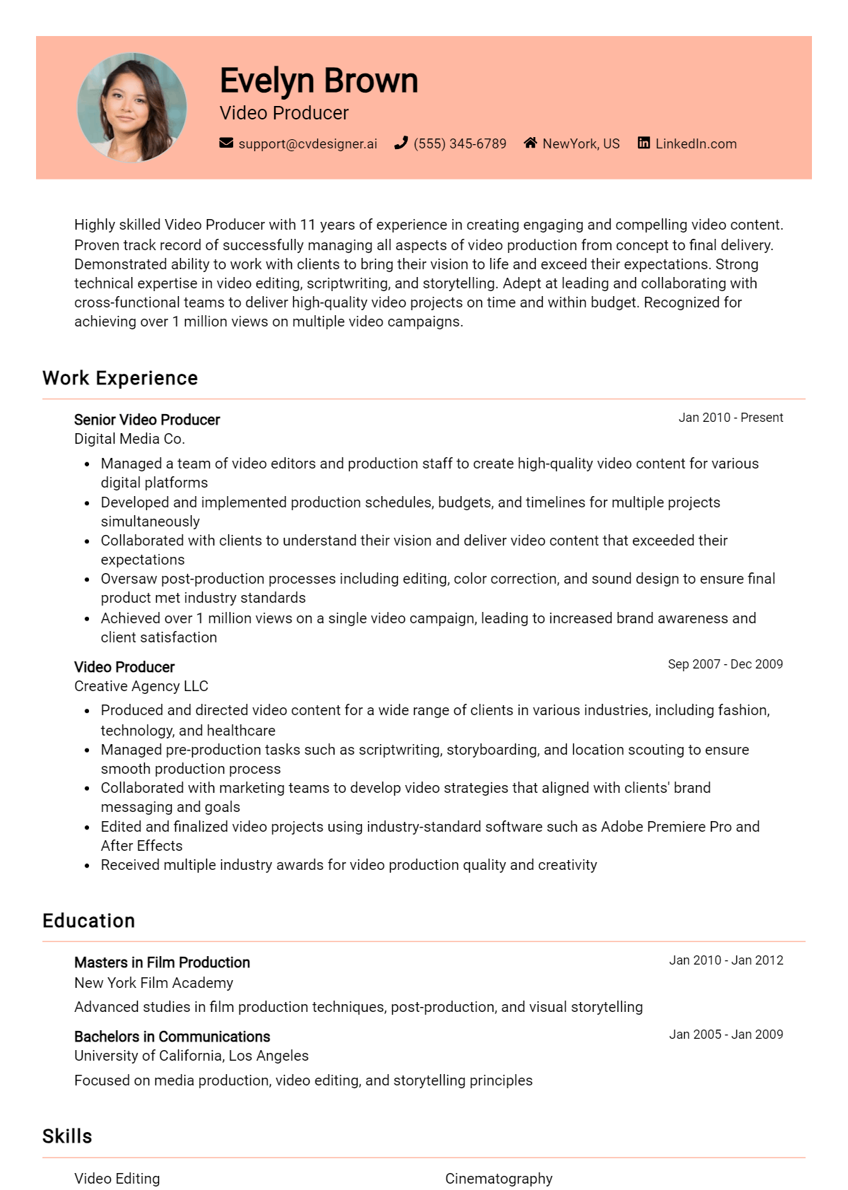 Video Producer Resume Example