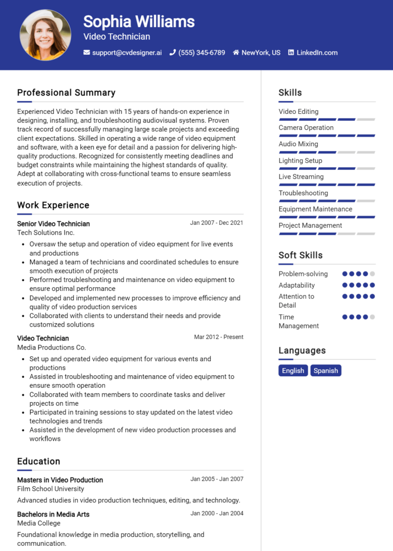 Video Technician Resume Example for 2025: Expert Tips