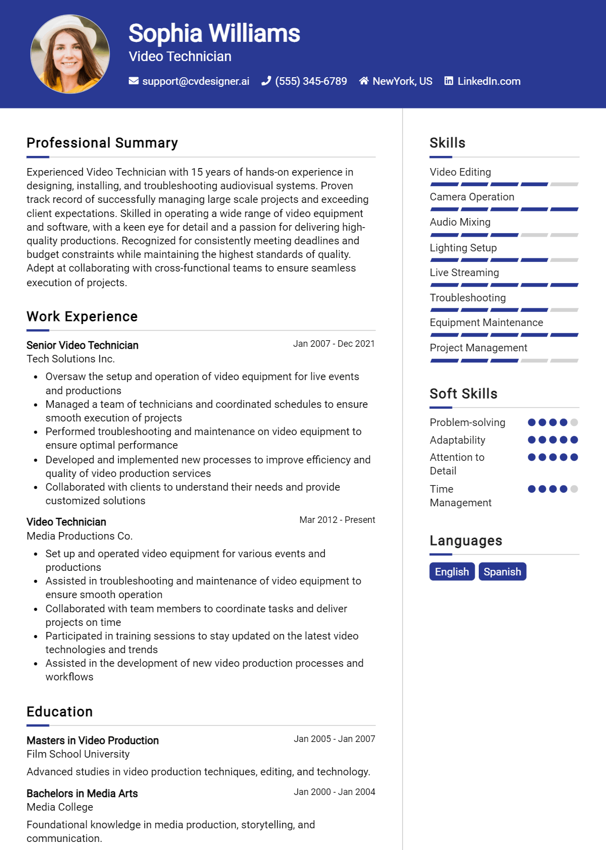 Video Technician Resume Example