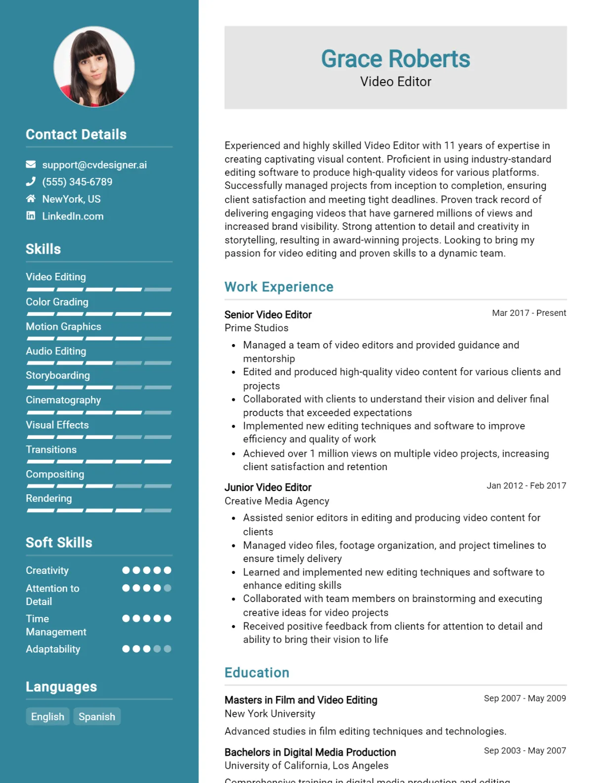 Video Editor CV Example