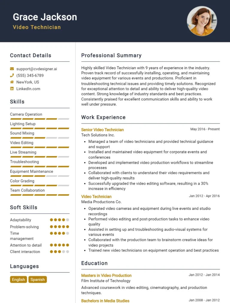 Video Technician CV Example For 2025: Effective CV Writing Tips