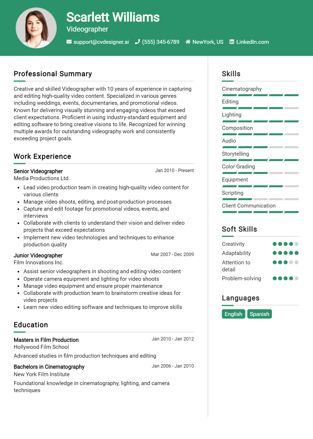 Videographer Resume Example