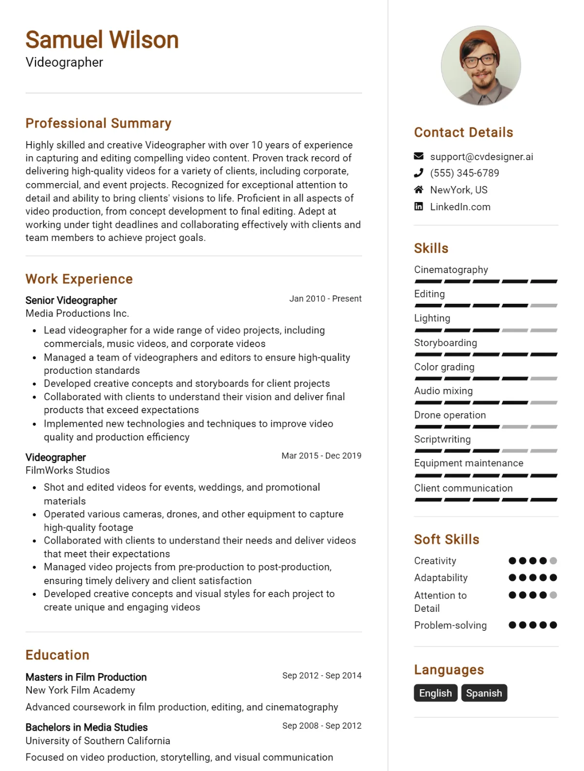 Videographer CV Example