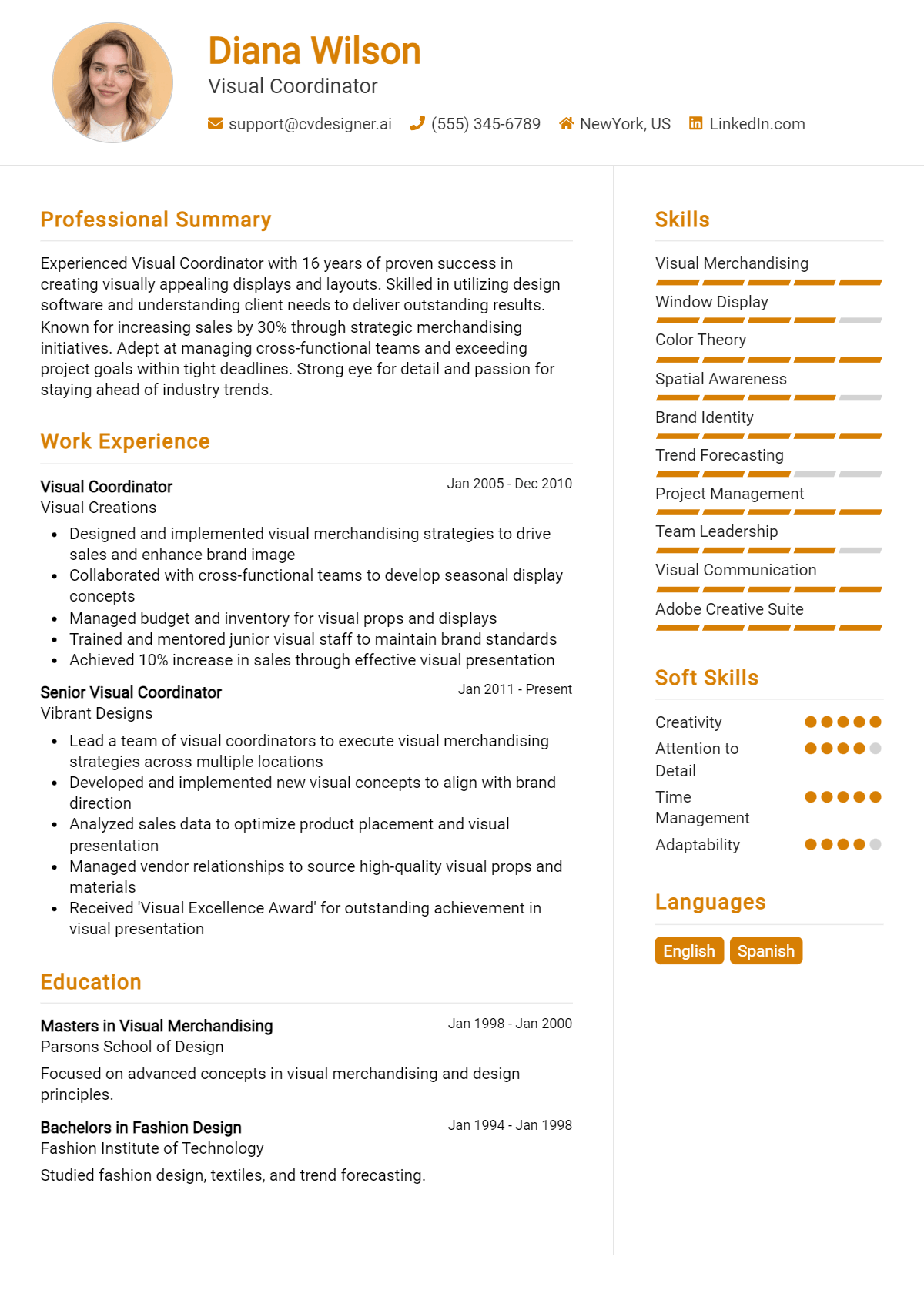 Visual Coordinator Resume Example