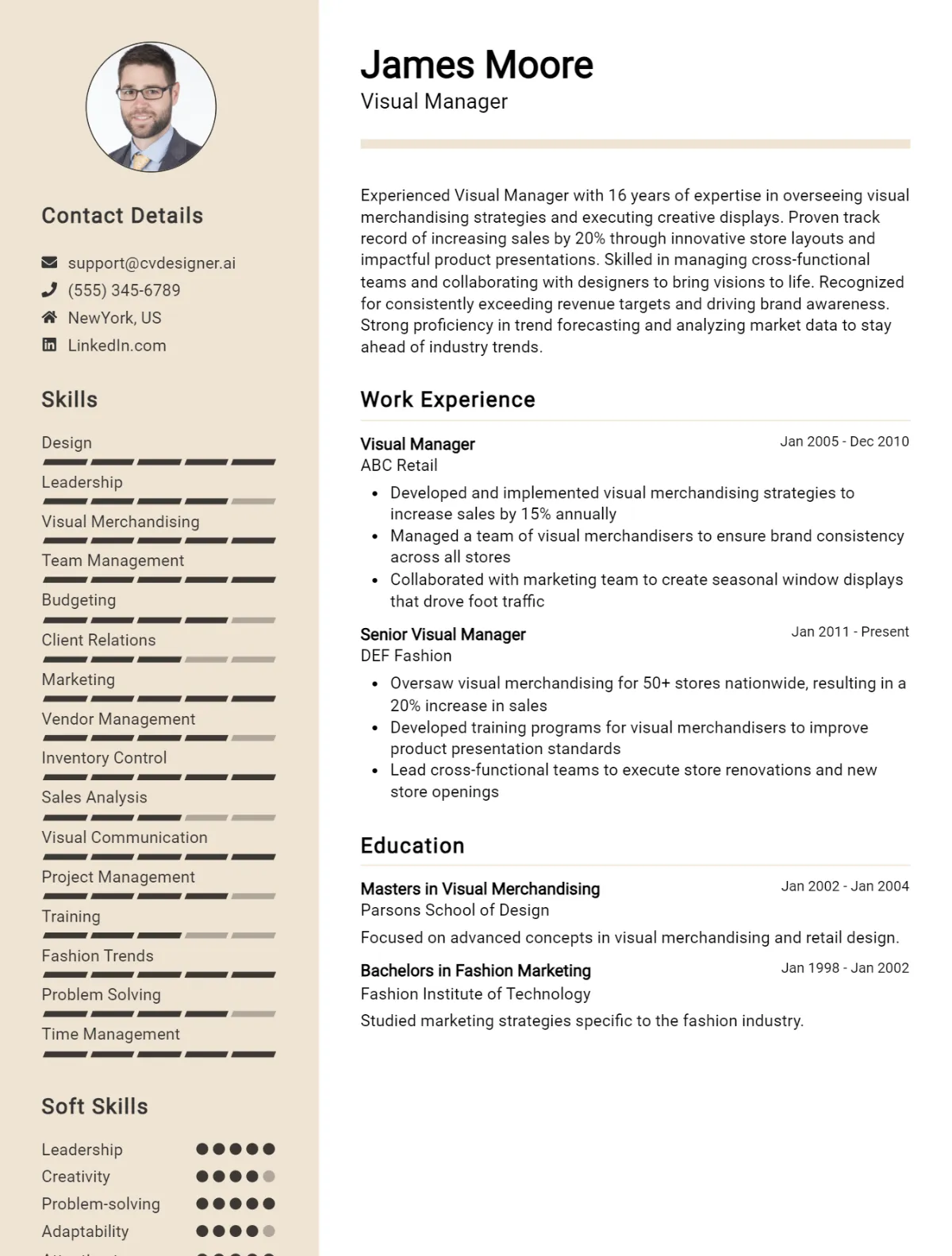 Visual Manager CV Example